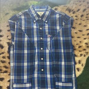 Hollister Men's Navy and White Plaid Shirt
